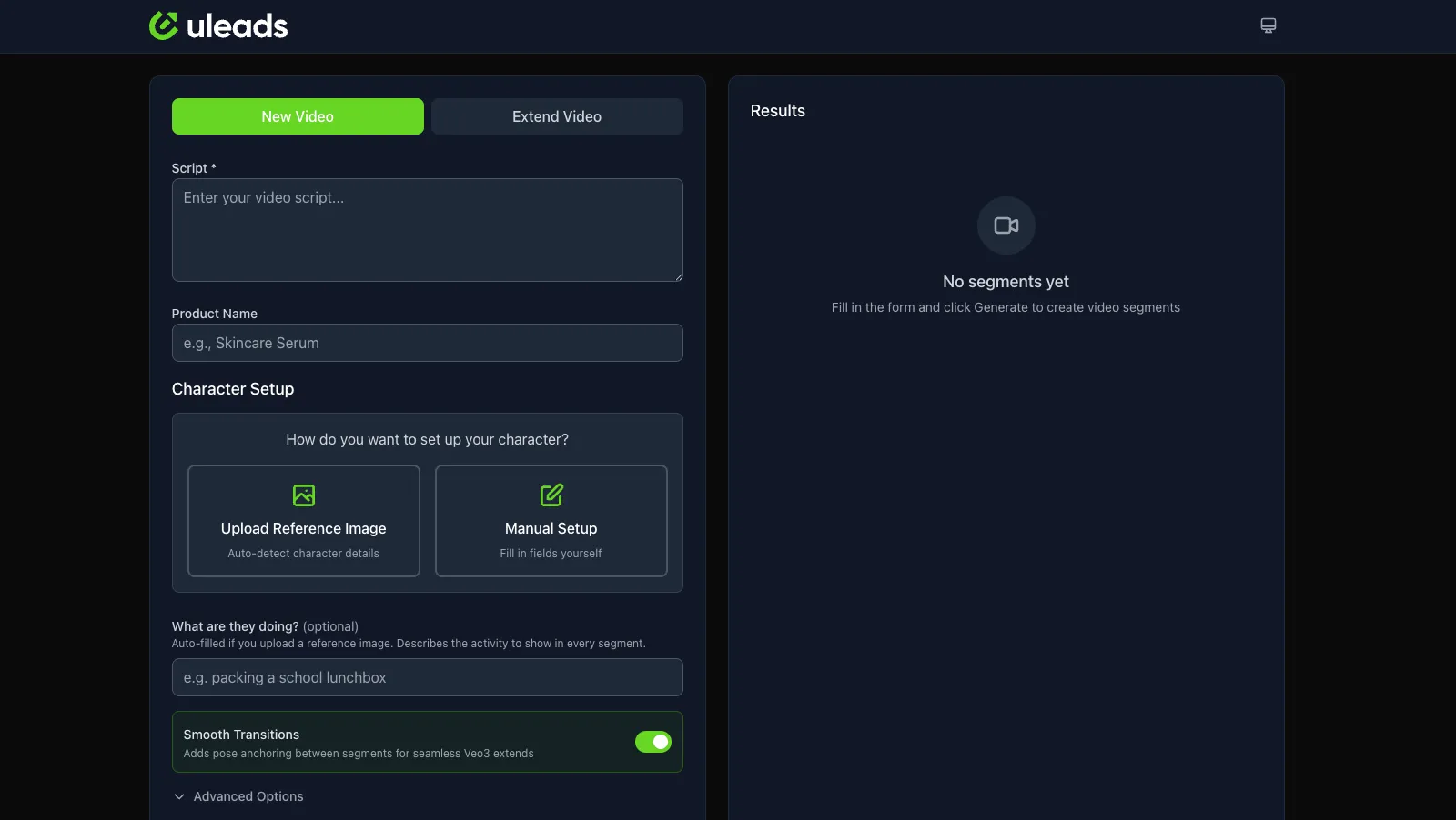 U Leads internal AI video generation tool interface